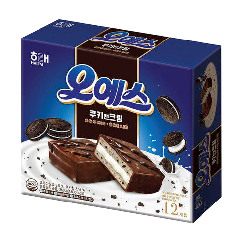 Pastel cubierto de chocolate Oh Yes! Cookies & Cream Haitai (12 unidades) 🍫🍪