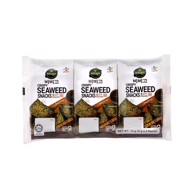 Bibigo Crispy Seaweed Snacks – BBQ Coreano (Pack 3 x 5 g)