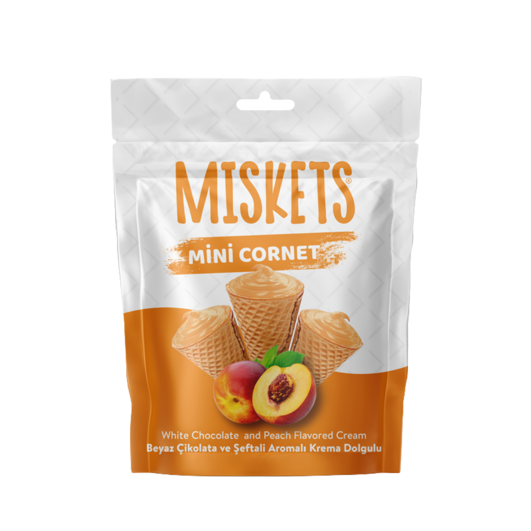 Miskets Mini Cornet White Chocolate and Peach Flavored Cream 50g