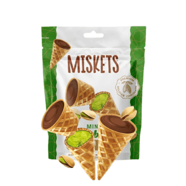 Miskets Mini Dubai Cones Kunafa with Pistachio Paste Filled Milk Chocolate 50g