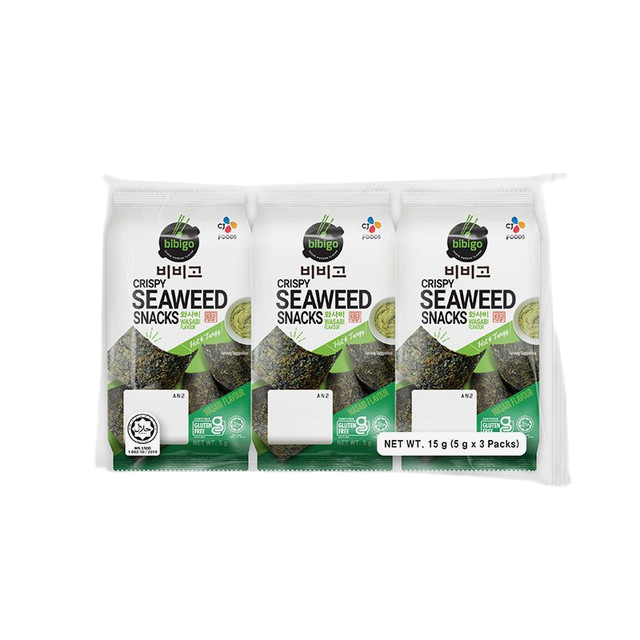 Bibigo Crispy Seaweed Snacks – Wasabi (Pack 3 x 5 g)