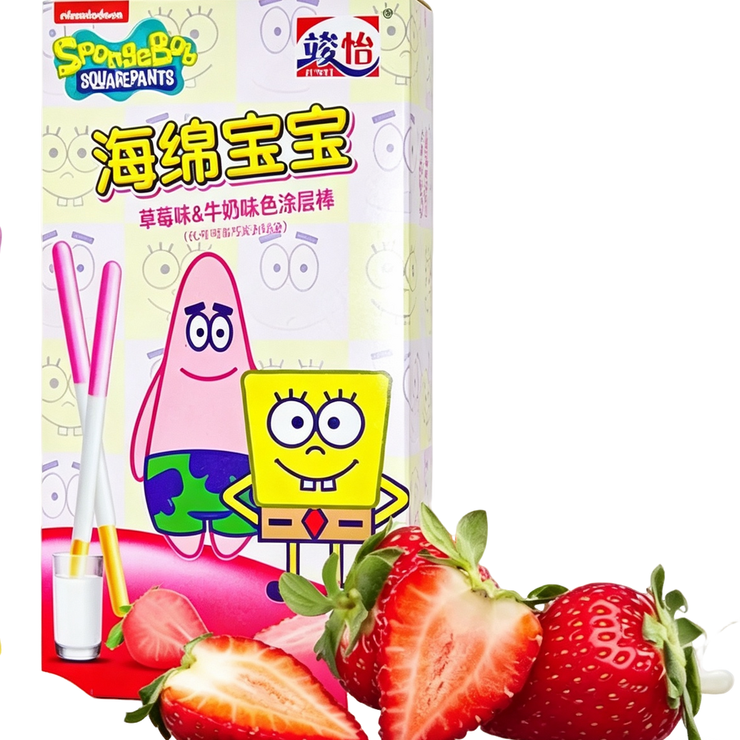 JUNYI Palitos de galleta sabor fresa y leche Bob Esponja 48g CN