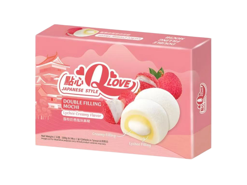 🍒🤍 Q LOVE Mochi Japonés 80G – Lychee Doble Relleno 🤍🍒