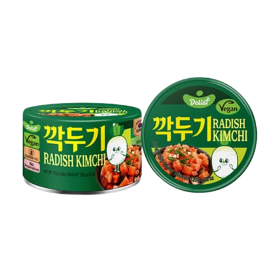 🥬🟩 Delief Radish Kimchi – Kkakdugi Coreano Vegano en Lata (160 g)