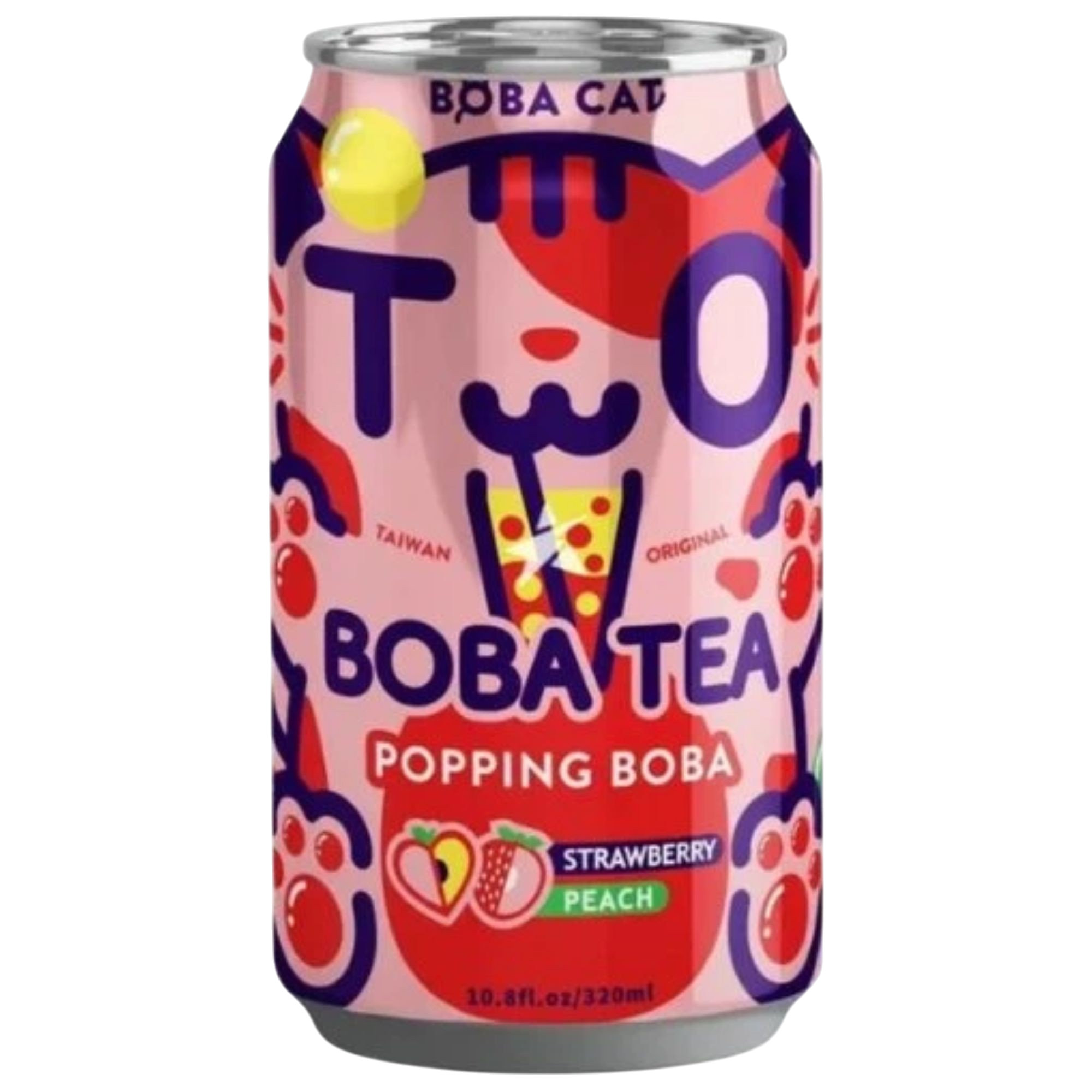 TW BobaCat Bubble Tea Peach+Strawberry 320ml