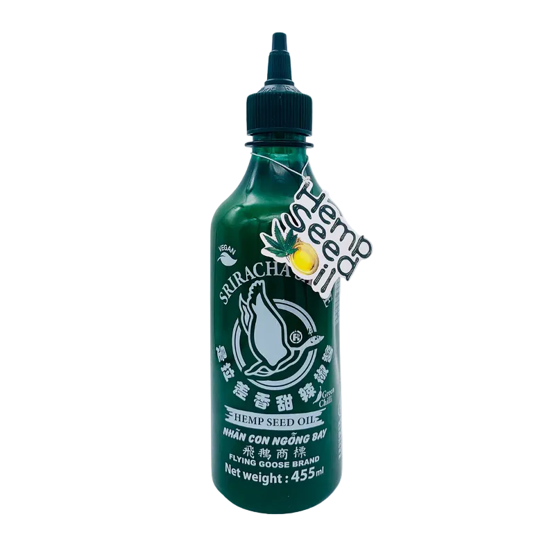 Salsa Siracha Chile Verde con Sabor Aceite de Semilla de Cáñamo 455ml