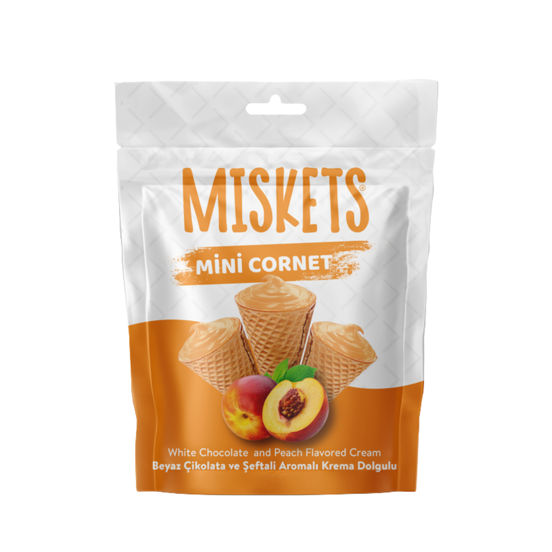 Miskets Mini Cornet White Chocolate and Peach Flavored Cream 50g