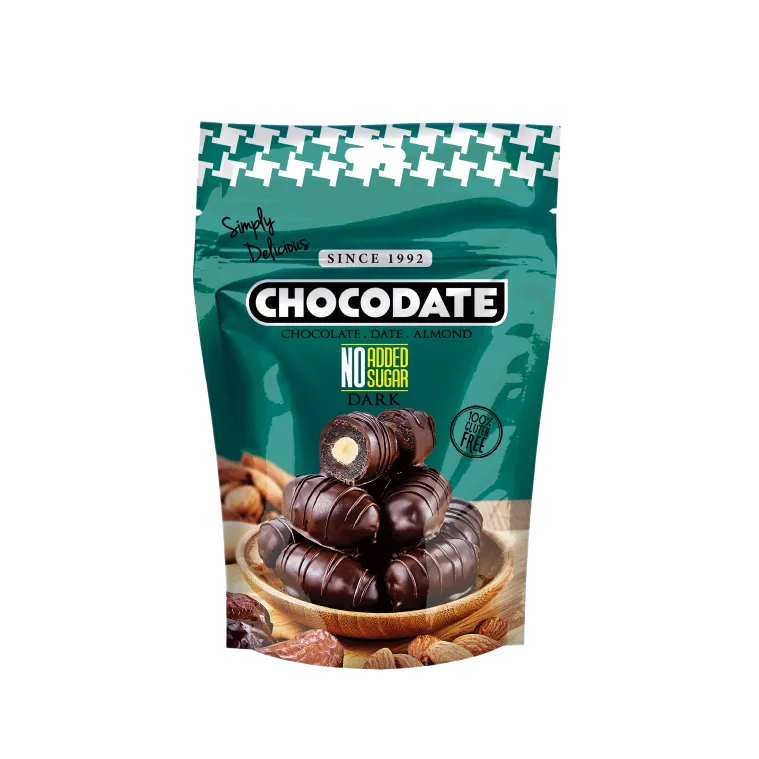 CHOCODATE Dátil Relleno de Almendra Recubierto con Chocolate Negro Sin Azúcar 90g