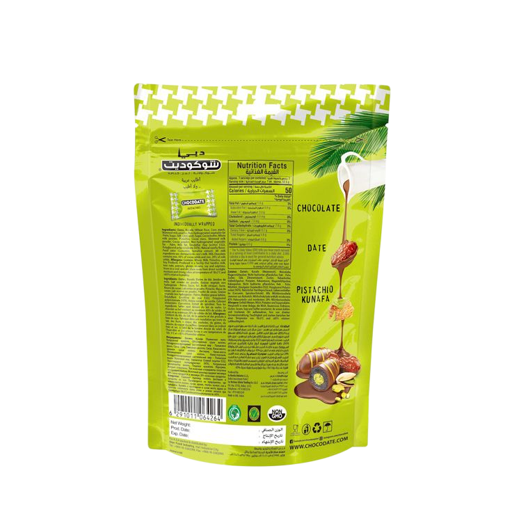 CHOCODATE Dátil Relleno de Pistacho Kunafa Recubierto con Chocolate 90g