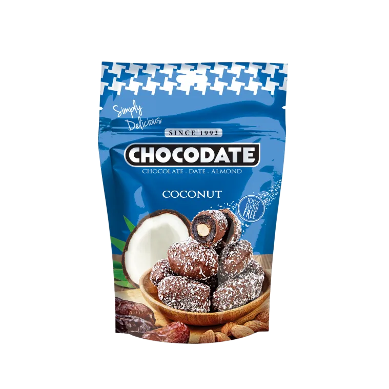CHOCODATE Dátil Relleno de Almendra Recubierto con Chocolate y Coco Rallado 90g