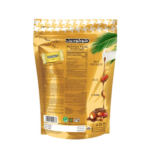CHOCODATE Dátil Relleno de Almendra Recubierto de Chocolate con Leche 90g