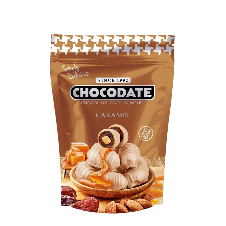 CHOCODATE Dátil Relleno de Almendra Recubierto con Chocolate Sabor Caramelo 90g